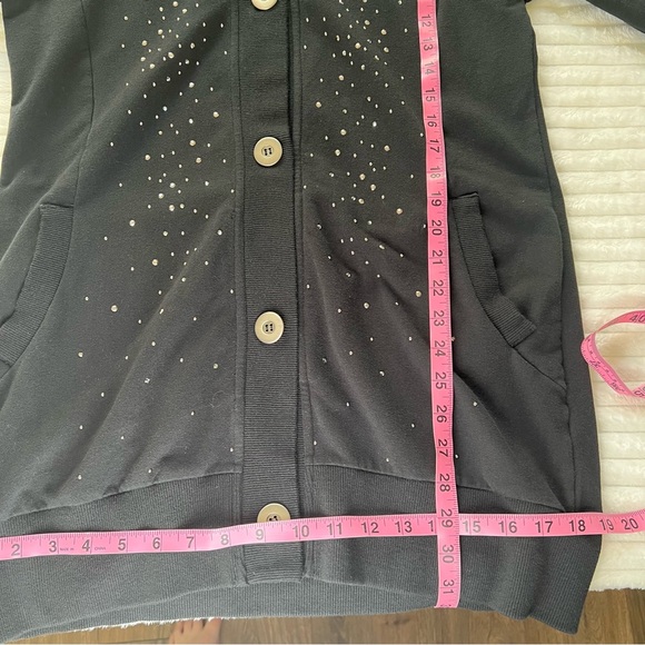 Christine Alexander women black embellish cardigan button front, pockets Sz M - Picture 13 of 13